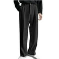 thumbnail image 1 of Men's Pleated Straight Wide Leg Suit Pants Casual Business Dress Pant Big Tall Zipper Fly Baggy Trousers with Pockets, 1 of 4
