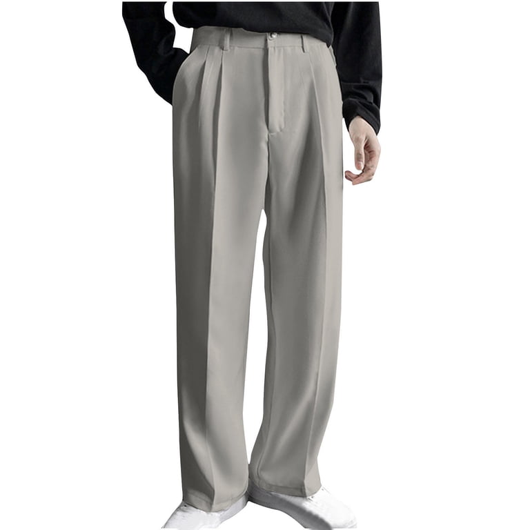 Men's Pleated Straight Wide Leg Suit Pants Casual Business Dress