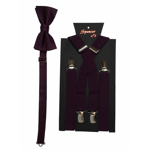 Men’s Plum Suspender and Matching Bow Tie by Spencer J’s Signature Satin Collection