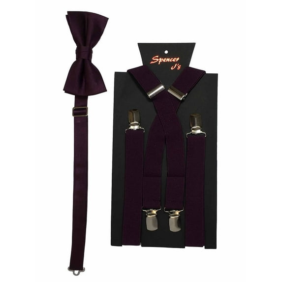 Men’s Plum Suspender and Matching Bow Tie in a variety of colors by Spencer J’s Signature Satin Collection