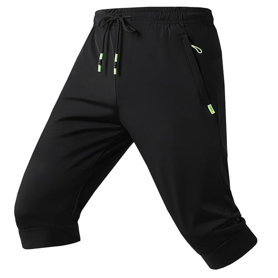 Men's Plus Size 3/4 Jogger Shorts Below Knee Quick Dry Breathable Athletic Capri Short Pants for Casual Workout Running Training with Zipper Pockets