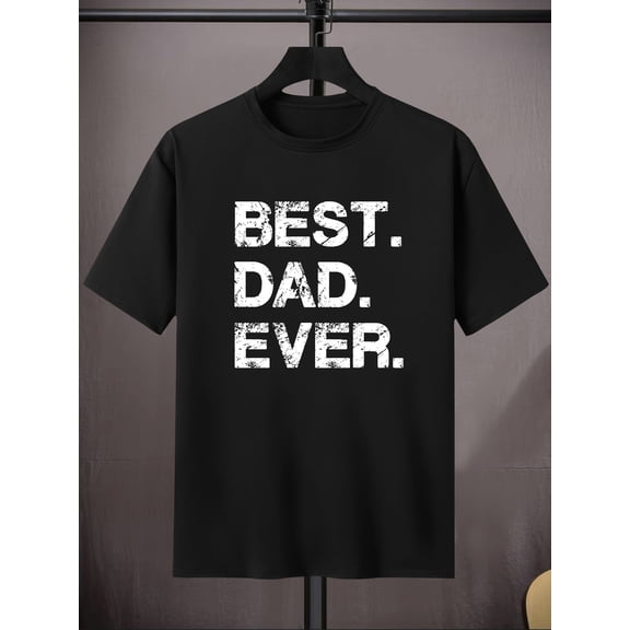 Men's Plus Size "BEST DAD EVER" Graphic T-Shirt - Casual Mid-Stretch, Crew Neck, Short Sleeve, Bright Orange, Polyester Blend, Ideal for Summer, Teen Casual Top|Relaxed Fit Tshirt|Stretchable Fabric