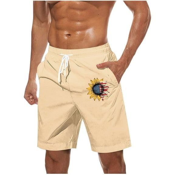 Men's Plus Size Bermuda Shorts Independence Day Printed Summer Holiday Beach Casual Sport Sweatpant Fishing Short Pant