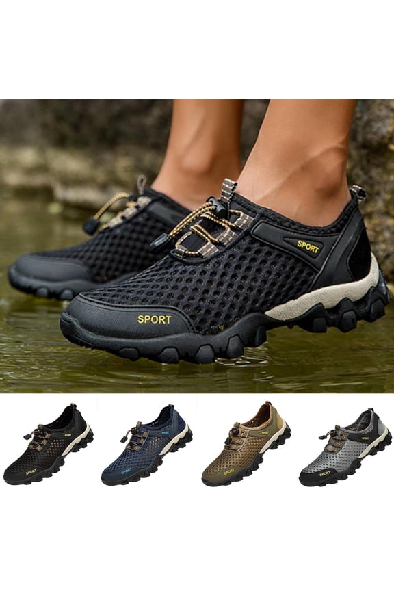 Men's Plus Size Breathable Mesh Water Hiking Shoes, Casual Spring Summer Round Toe Non-Slip Sneakers, Comfortable Walking Shoes for Men, Perfect for Outdoor Trekking and Water Activities