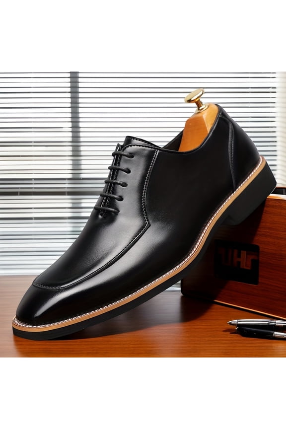 Men's Plus Size British Style Lace-Up Low-Cut Business Casual Shoes Daily Wear (Black), Dressy Shoes, Wedding Footwear& - Anti-Slip Rubber Sole, Upper, Square Toe Design for Weddings, Parties
