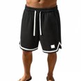 thumbnail image 1 of Men's Plus Size Casual Plaid Knit Shorts Relaxed Fit Drawstring Multiple Pockets Lightweight Breathable Polyester Waffle Running Shorts for Summer Outdoor Wear(Black,S), 1 of 7