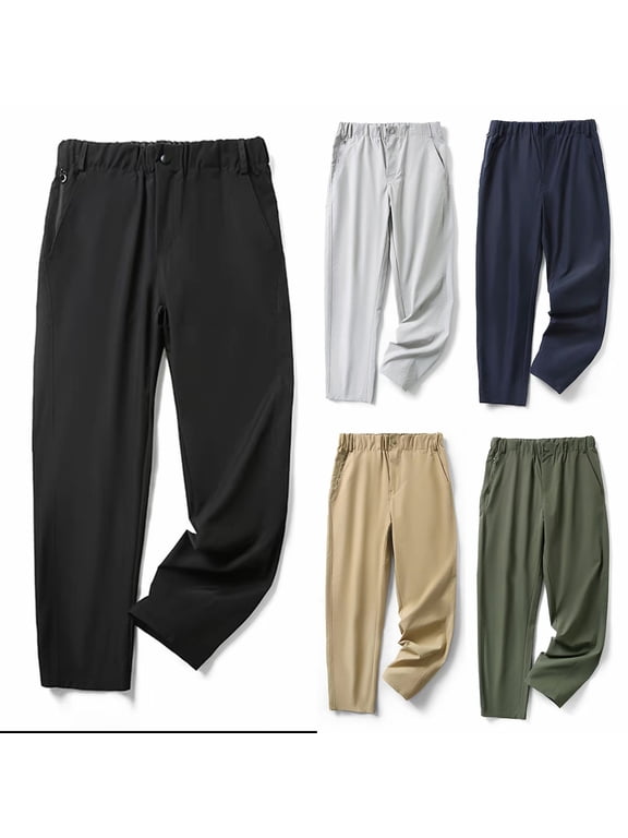 Men's Plus Size Casual Straight Fit Pants with Magnetic Closure No Iron Stretch Expandable Waist Slacks for Elderly | Zenithor,Black 3XL