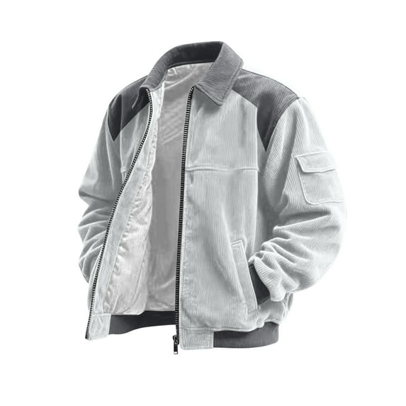 Men's Plus Size Corduroy Jacket - Casual Sports Style with Pocket & Zipper, Gray, XXXL