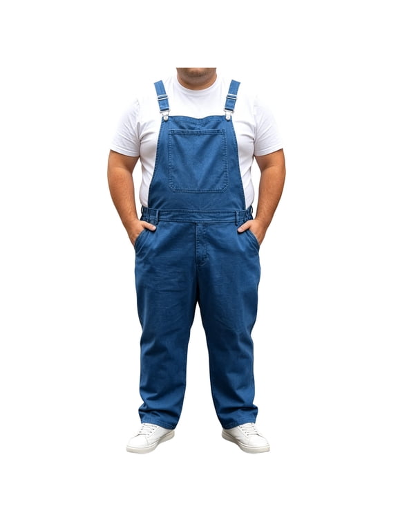 Men's Plus Size Denim Overall Fashion Coveralls Work Utility Straight Leg Jean Bib Jumpsuit with Chest Front Big Pockets Size L-5XL Blue