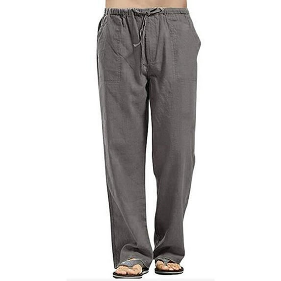 Men's Plus Size Drawstring Pants, Summer Elastic Waist Solid Color Loose Lounge Pants with Pockets