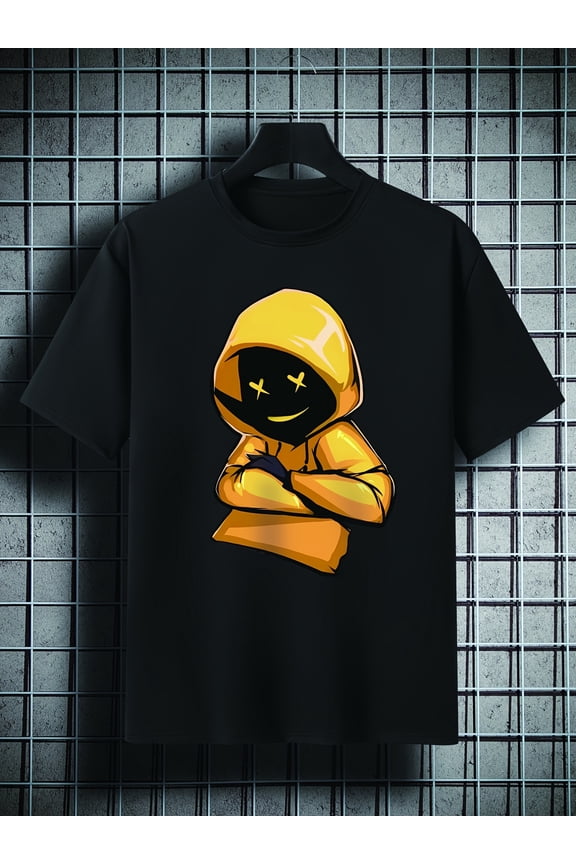 Men's Plus Size Evil Pattern Plain Color Short Sleeve Crew Neck T-shirt, Oversized Casual Clothing For Big And Tall Guys Best Sellers Gifts