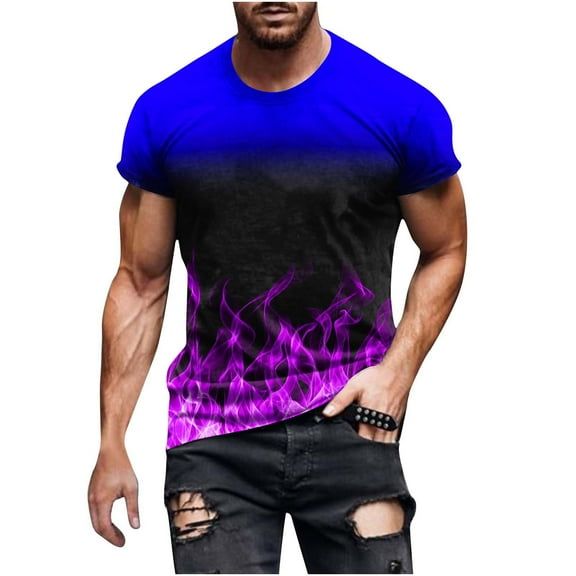 Men's Plus Size Graphic Tee Tops Big and Tall Personalized Flame Print Tshirts Short Sleeve Muscle Shirts 4X-5X