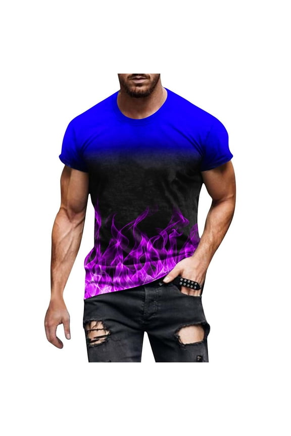 Men's Plus Size Graphic Tee Tops Big and Tall Personalized Flame Print Tshirts Short Sleeve Muscle Shirts 4X-5X