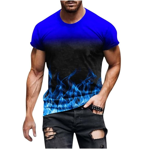 Men's Plus Size Graphic Tee Tops Big and Tall Personalized Flame Print Tshirts Short Sleeve Muscle Shirts 4X-5X