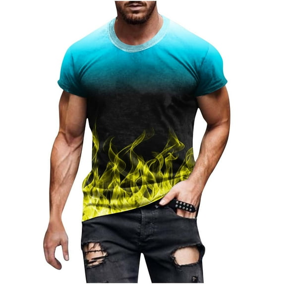 Men's Plus Size Graphic Tee Tops Big and Tall Personalized Flame Print Tshirts Short Sleeve Muscle Shirts 4X-5X