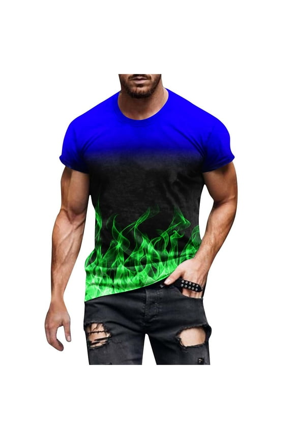 Men's Plus Size Graphic Tee Tops Big and Tall Personalized Flame Print Tshirts Short Sleeve Muscle Shirts 4X-5X