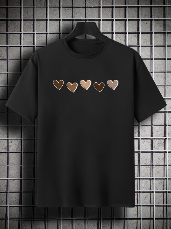 Men's Plus Size Hearts Pattern Plain Color Short Sleeve Crew Neck T-shirt, Oversized Casual Clothing For Big And Tall Guys