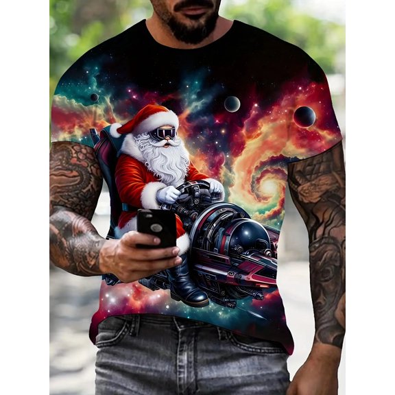 Men's Plus Size Holiday 3D Printed T-Shirt - Colorful Theme Design |   Breathable polyester blend |   Comfortable Round Neck Short Sleeve