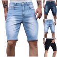 thumbnail image 1 of Men's Plus Size Jean Shorts Zipper Elastic Slim Casual Denim Shorts Play Wrap Ripped Mid-length Pants Cargo Pocket Pants for Men Light Blue, 1 of 6