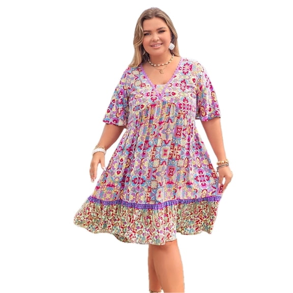 Men's Plus Size Lace Detail Printed Half Sleeve Dress Ruched Sheer Overlay One Hundred Percent Viscose Soft Finish