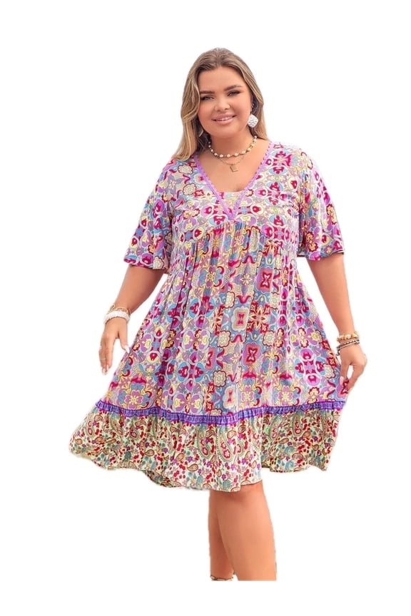 Men's Plus Size Lace Detail Printed Half Sleeve Dress Ruched Sheer Overlay One Hundred Percent Viscose Soft Finish
