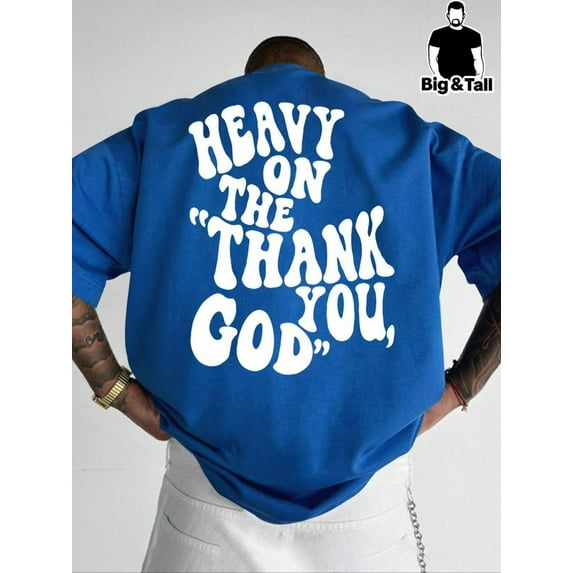 Men's Plus Size Letter Print Drop Shoulder Tee, Casual Regular Fit Round Neck Half Sleeve T-shirt for Summer, Back To School Outfits, Graphic Tees, Fashion Men's Streetwear for Daily Wear