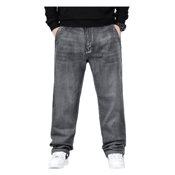 Men’s Plus-Size Lightweight Stretch Jeans, Loose-Fit Straight-Leg Denim Jogger Pants, Extra-Large Comfortable Casual Trousers for Daily Wear, Big & Tall Elastic Waist Pants