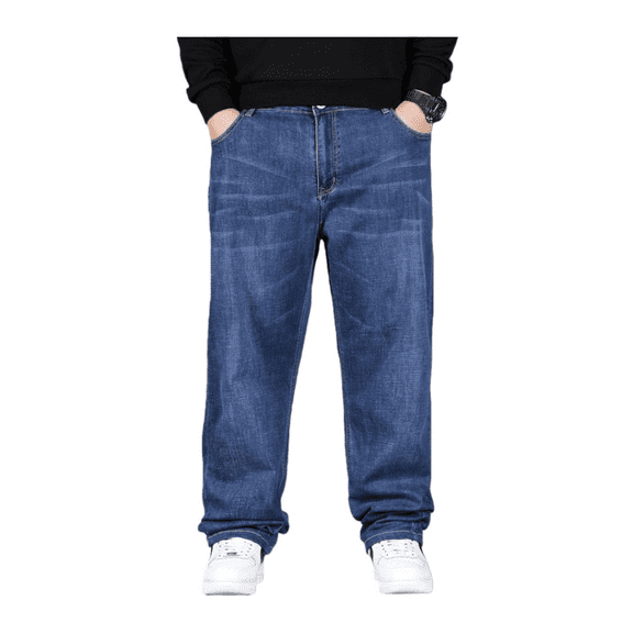 Men’s Plus-Size Lightweight Stretch Jeans, Loose-Fit Straight-Leg Denim Jogger Pants, Extra-Large Comfortable Casual Trousers for Daily Wear, Big & Tall Elastic Waist Pants
