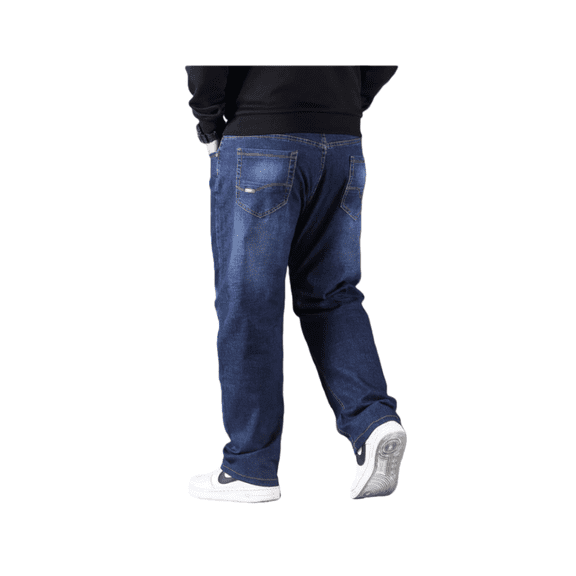 Men’s Plus-Size Lightweight Stretch Jeans, Loose-Fit Straight-Leg Denim Jogger Pants, Extra-Large Comfortable Casual Trousers for Daily Wear, Big & Tall Elastic Waist Pants