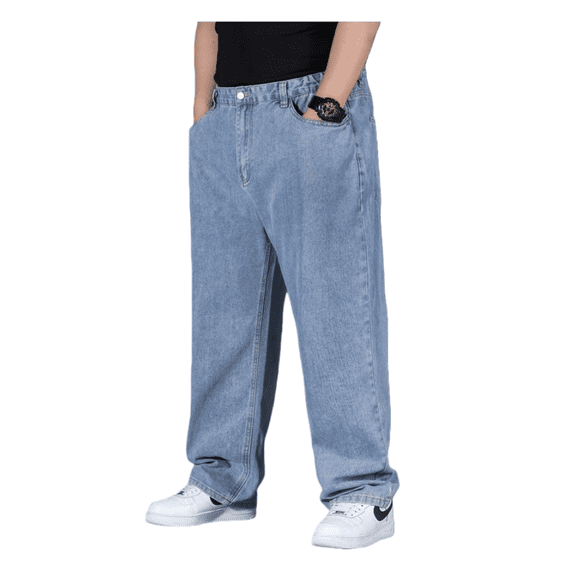 Men’s Plus-Size Lightweight Stretch Jeans, Loose-Fit Straight-Leg Denim Jogger Pants, Extra-Large Comfortable Casual Trousers for Daily Wear, Big & Tall Elastic Waist Pants