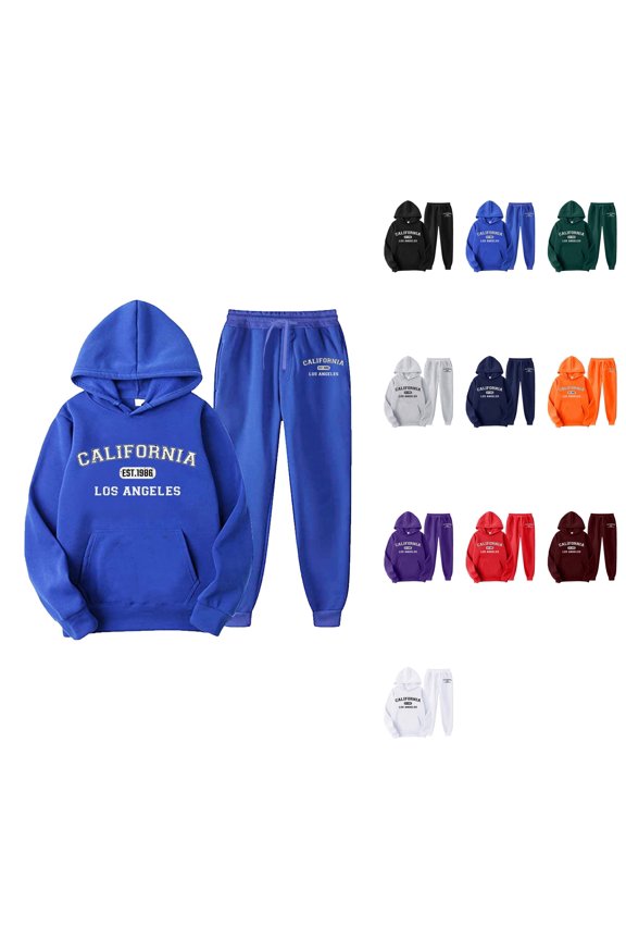 Men's Plus Size Long-Sleeved Letter Printed 2-Piece Sportswear Set – Casual Hoodie and Sweatpants