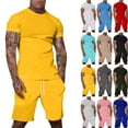 thumbnail image 1 of Men's Plus Size Loose Fit Short Sleeve T-Shirt and Shorts Set Casual Summer Outfits for Daily Wear Comfortable Lounge Tracksuit Yellow 2XL, 1 of 5