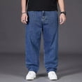 thumbnail image 1 of Men's Plus Size Loose Fit Straight Leg Jeans, Wide Leg Casual Denim Pants for Street Style Fashion, Comfortable and Roomy Trousers for Everyday Relaxed Wear and Urban Outfits Dark Blue XXXXL, 1 of 4