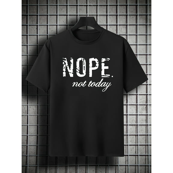 Men's Plus Size 'NOPE Not Today' Print Plain Color Short Sleeve Crew Neck T-shirt, Oversized Casual Clothing For Big And Tall Guys Plus Size Women & Men Clothes Best Sellers Gifts
