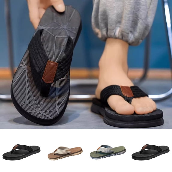 Men's Plus Size Non-Slip Flip Flops, Trendy Spring Summer Comfortable Rubber Thick Sole Thong Beach Sandals, Perfect for Casual Wear and Outdoor Activities