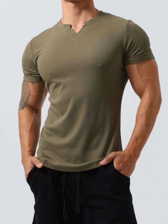 Men's Plus Size Notched Short Sleeve T-Shirt