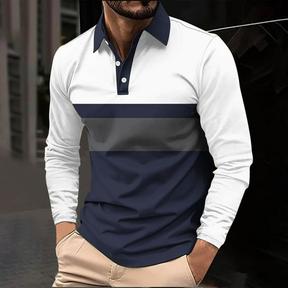 Men's Plus Size Shirt Casual Long Sleeve Color Block Shirt Patchwork Collared Slim Fashion Work Tops Business Casual Golf