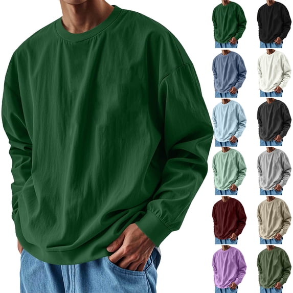 Men's Plus Size Shirt Long Sleeve Crew Neck Solid Color Big&Tall Shirts Casual Loose T-shirt Outdoor Sport Pullover Blouse Outerwear S-4XL