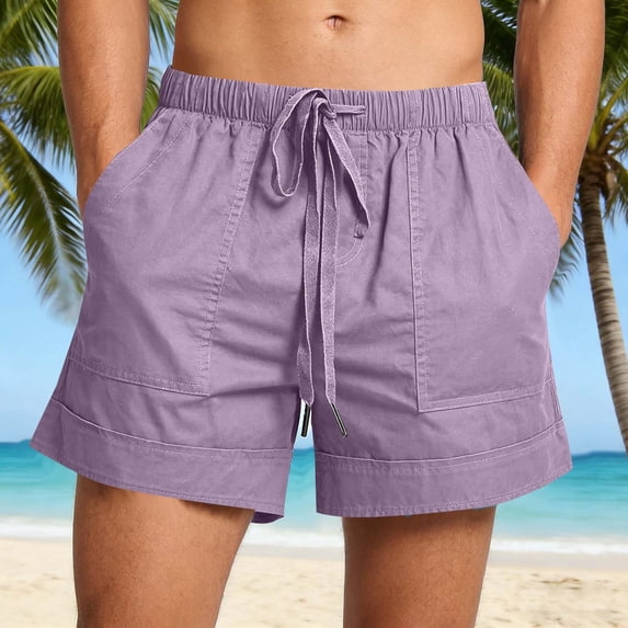Men's Plus Size Shorts Summer Casual Loose Elastic Waist Drawstring Lightweight Beach Vacation Shorts with Pockets