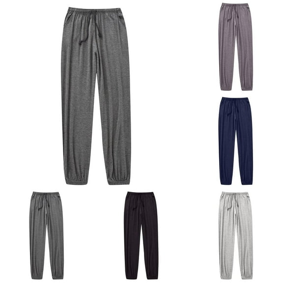 Men's Plus Size Sleep Pants Akafmk Men Cotton Pajamas Pants Soft Sleepwear Bottom Pants Solid Color Loose Home Pant Lightweight Loungewear Pant with Pockets