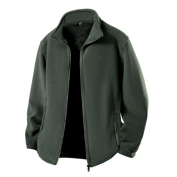 Men's Plus Size Stand Collar Jackets Casual Full Zip Long Sleeve Outwear Solid Color Warm Jacket