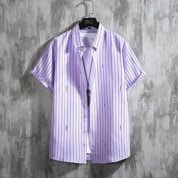 Men's Plus Size Striped Short-Sleeve Button-Down Shirt (US S-3XL)