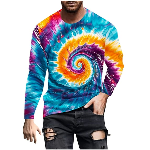 Men's Plus Size T Shirts Printed Crewneck Long Sleeve Shirts Breathable Lightweight Slim Fit Sports Blouse Shirt