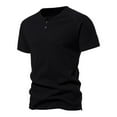 thumbnail image 1 of Men's Plus Size T-shirt Pullover Fashionable Solid Color Button Crew Neck Casual Short Sleeve Vintage Workout Shirt Black M-3XL, 1 of 4