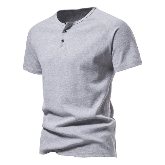 Men's Plus Size T-shirt Pullover Fashionable Solid Color Button Crew Neck Casual Short Sleeve Vintage Workout Shirt Gray M-3XL