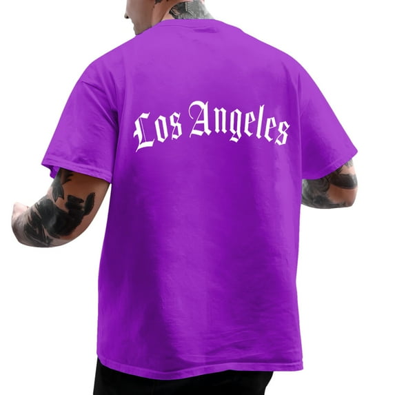Men's Plus Size Tee Shirts Los Angeles Printed Short Sleeved Crew Neck T Shirt Fashion Versatile Pullover Tshirt