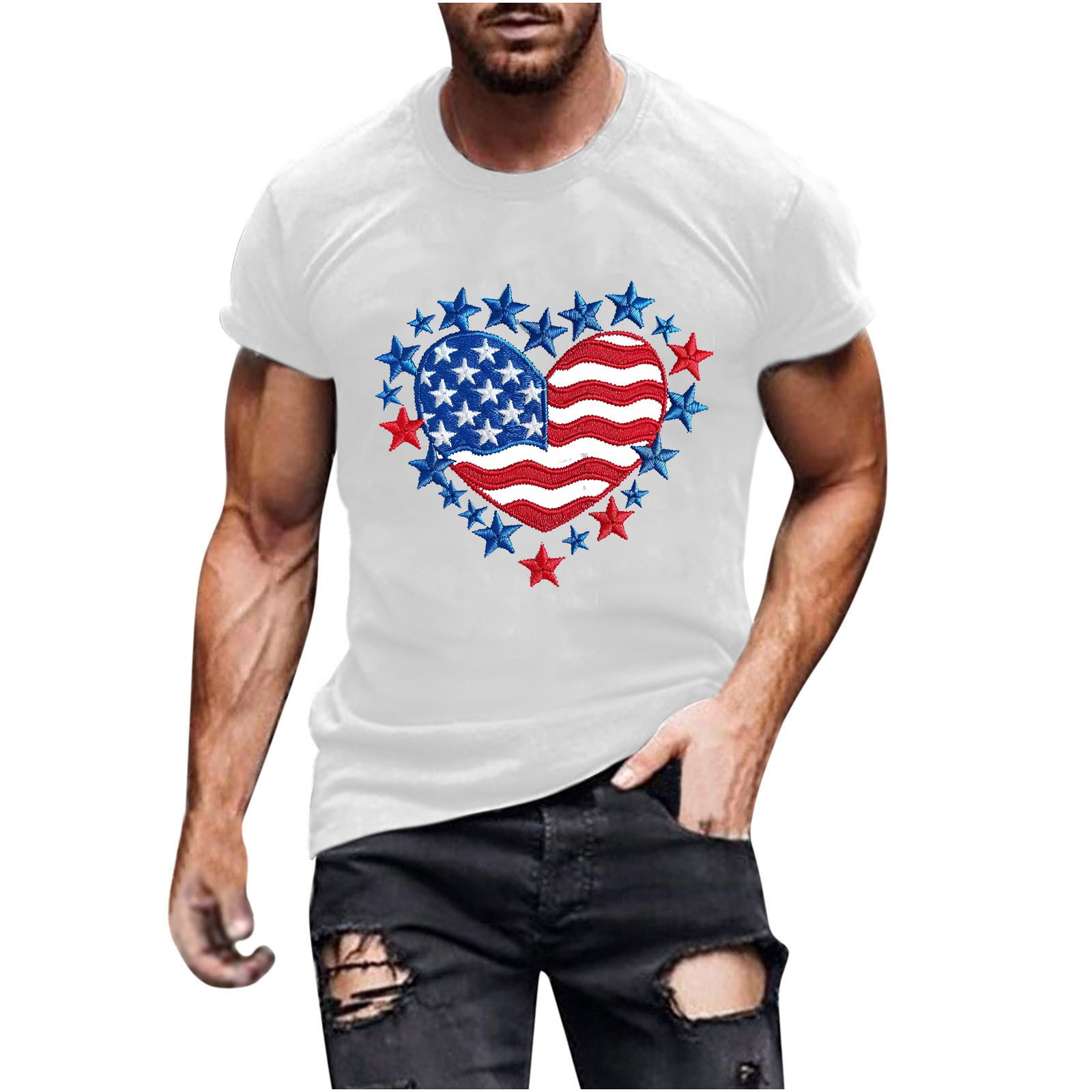 WHO IN SHOP Men's 4th Of July Patriotic Shirt - American Flag Short Sleeve Button Down, USA Memorial Day Shirt