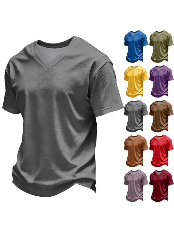 Men's Plus Size V Neck T Shirts Soft Cotton Blend Moisture Wicking Plain Basic Tee Tops