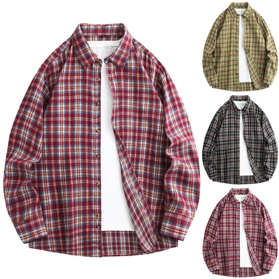 Men's Plus Size Western Cowboy Shirts Long Sleeve Plaid Casual Button Down Work Shirt Size 3XL Red