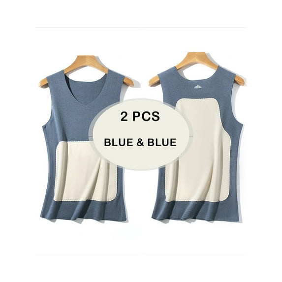 Men's Plus Velvet Slim Sleeveless Vest V Neck Thermal Underwear, 2-Packs